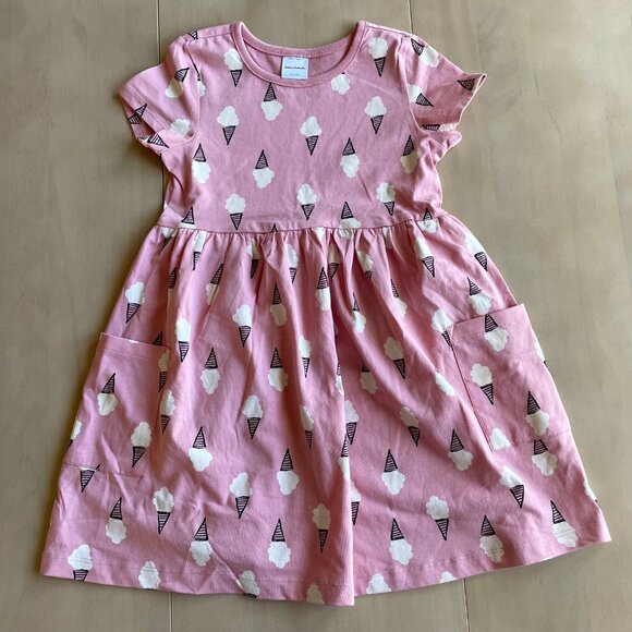 NEW Hanna Andersson Pocket Print Dress, Pink Ice Cream Cones - Size 6/7 - Picture 2 of 7